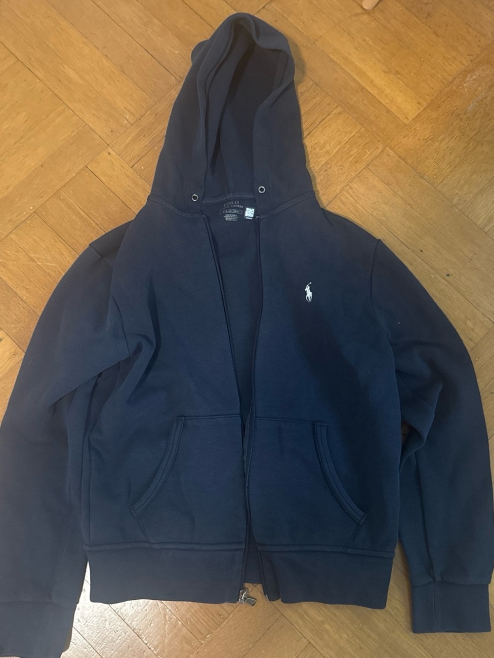 Polo by Ralph Lauren Navy Blue Zip Hoodie with White Pony Logo
